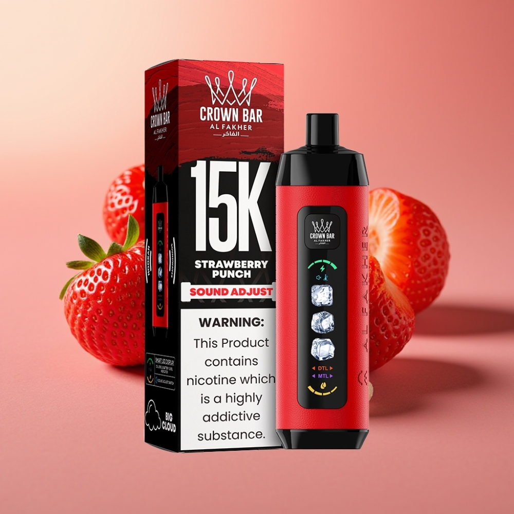 Al Fakher 15k Ice Adjust Clouds Dispositivo Desechable 15000 chupadas Fresa, Pantalla LED, Tipo-C