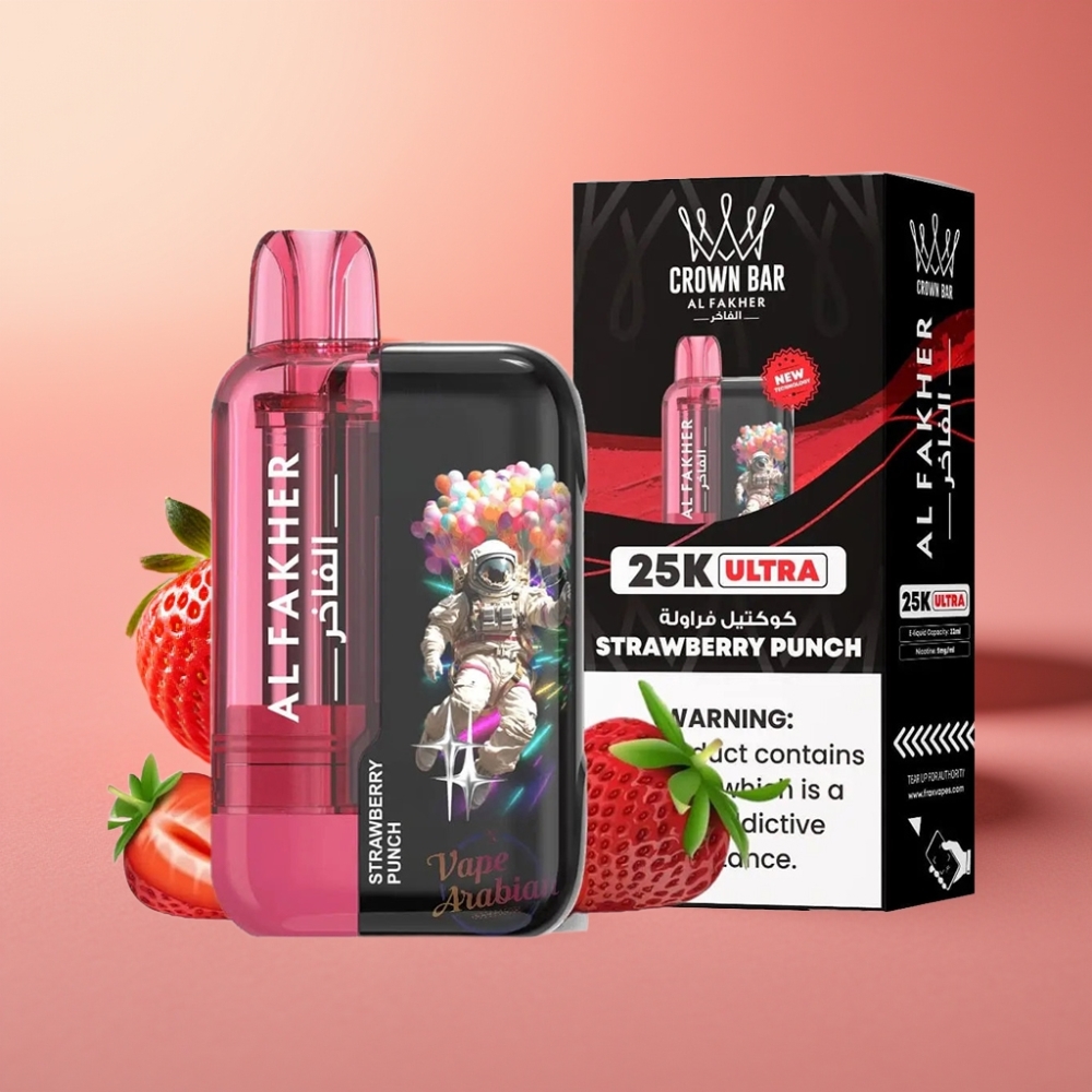 Al Fakher Crown Bar Ultra 25K Desechable - 22ml, 50mg/ml, Fresa Punch