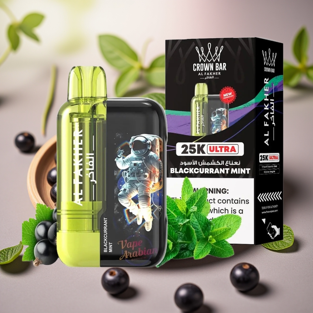 Al Fakher Crown Bar Ultra 25K Desechable – Menta Grosella Negra, 22ml, Tipo-C