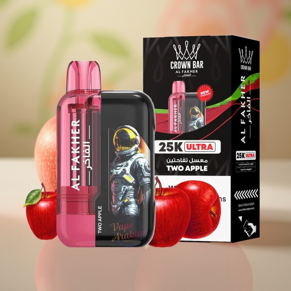 Al Fakher Crown Bar Ultra 25K Dos Manzanas Vape Desechable con Pantalla LED y Bobina Mesh