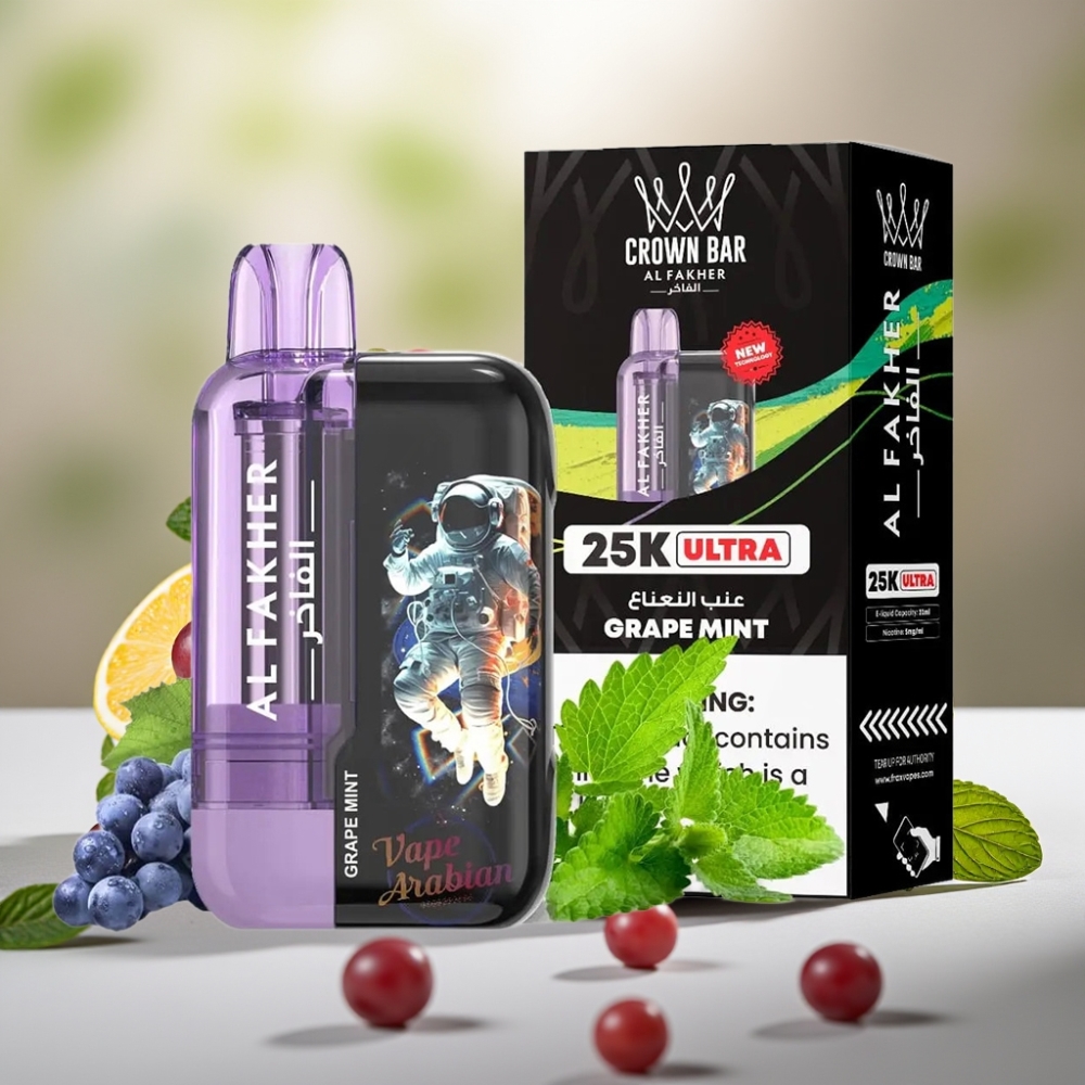 Al Fakher Crown Bar Ultra 25K Uva Menta Pantalla LED 22ml