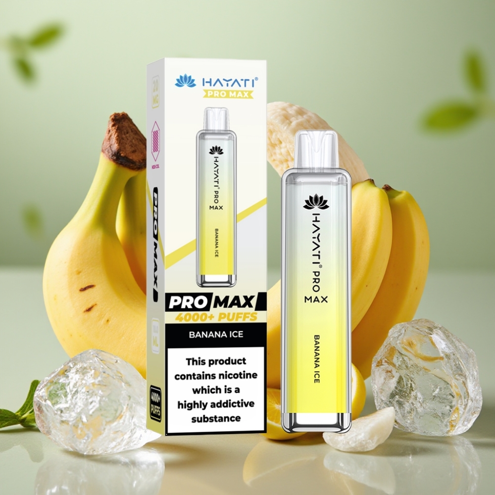 Hayati Pro Max 4000 Puffs Doble Bobina 1.1 Ohm Sabor Banana Ice