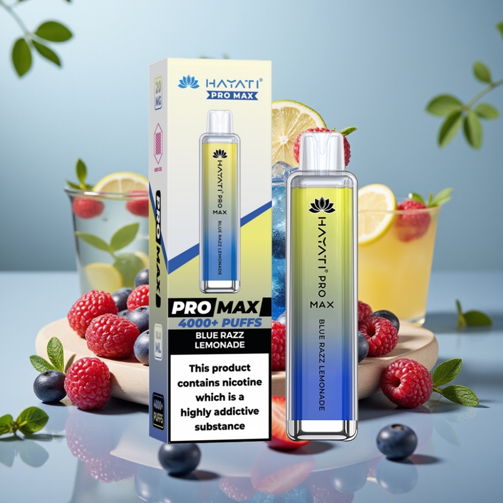 Hayati Pro Max 4000 Puffs Recargable Doble Bobina 1.1 Ohm Sabor Limonada Frambuesa Azul