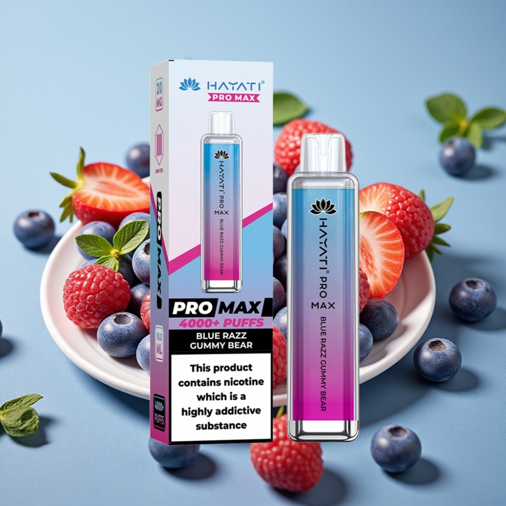 Hayati Pro Max 4000 Puffs Vape Desechable Sabor Gomoso de Arándano Azul, 1400mAh, Recargable