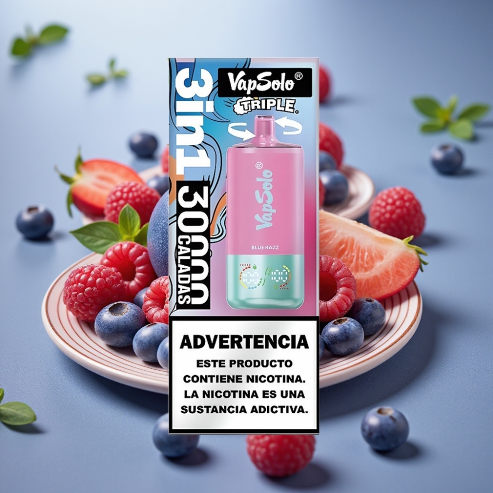VapSolo Triple 30000 Puffs 40ml 20mg/50mg Azul Frambuesa
