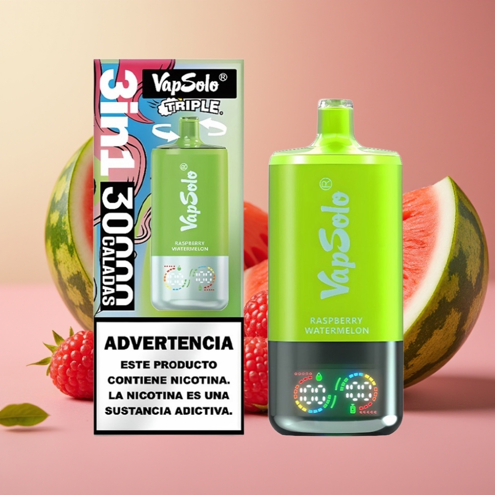 VapSolo Triple 30000 Puffs 40ml Frambuesa Sandía Tipo-C 50mg/ml