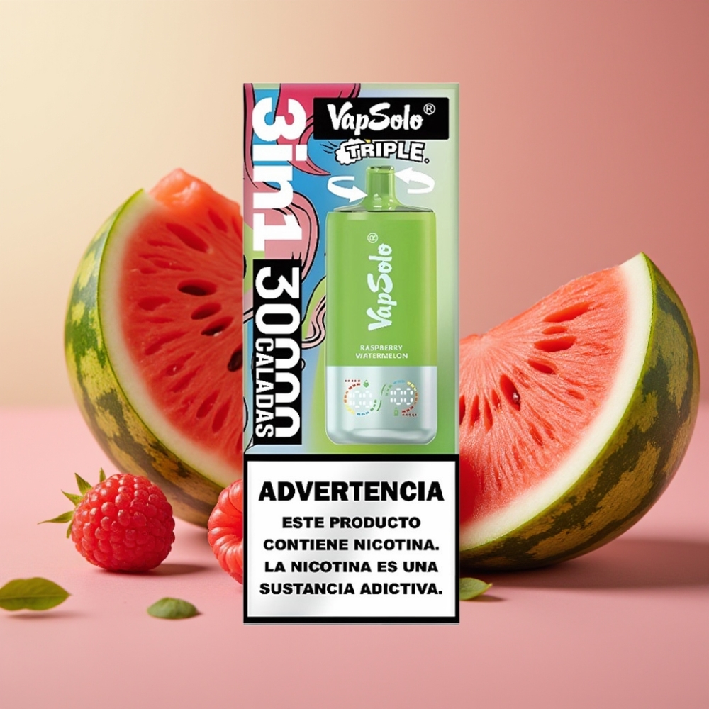 VapSolo Triple 30000 Puffs 40ml Frambuesa Sandía Tipo-C 50mg/ml