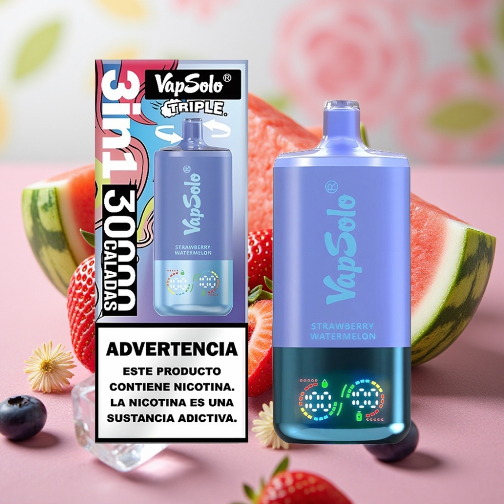 VapSolo Triple 30000 Puffs 40ml Fresa Sandía & Arándano Hielo Tipo-C