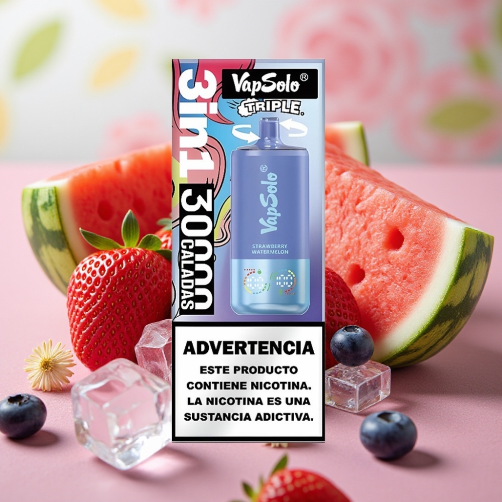 VapSolo Triple 30000 Puffs 40ml Fresa Sandía & Arándano Hielo Tipo-C