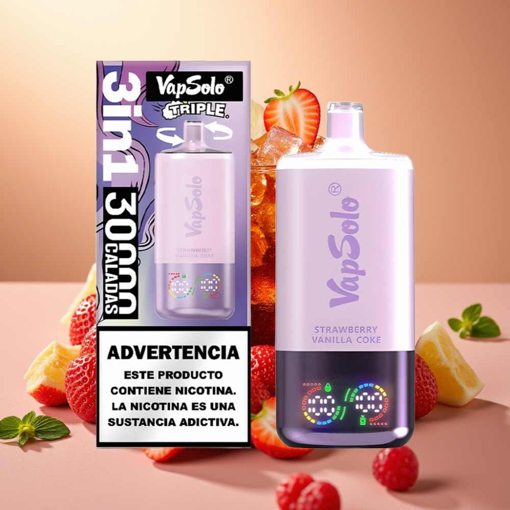 VapSolo Triple 30000 Puffs 40ml Fresa Vainilla Coca