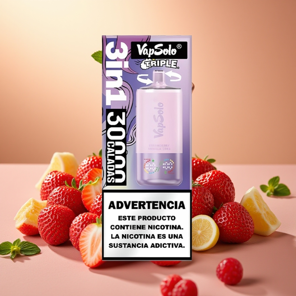 VapSolo Triple 30000 Puffs 40ml Fresa Vainilla Coca