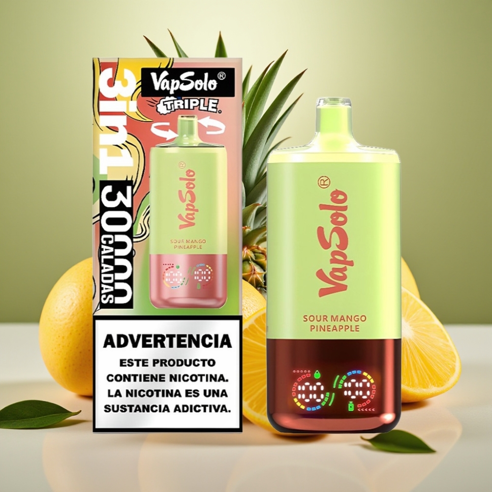 VapSolo Triple 30000 Puffs Dispositivo Vape Mango Piña Ácida, 40ml, Tipo-C