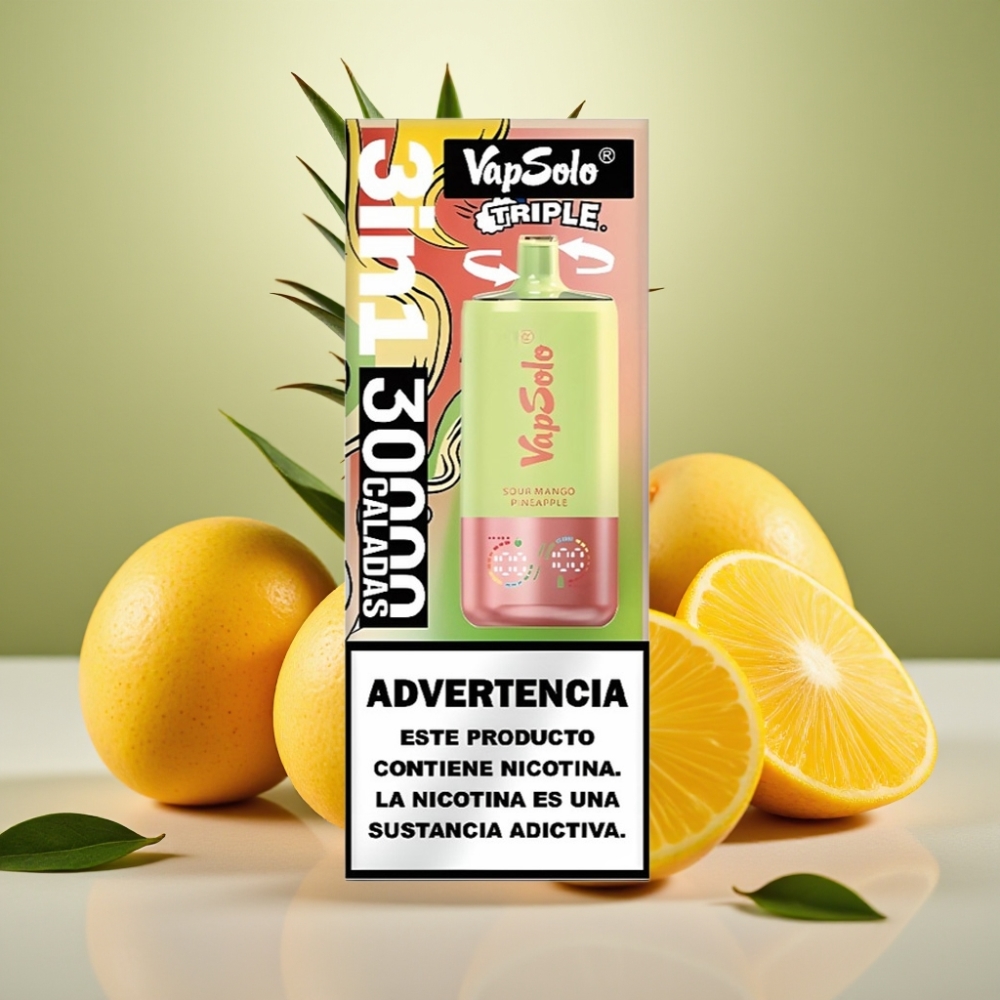 VapSolo Triple 30000 Puffs Dispositivo Vape Mango Piña Ácida, 40ml, Tipo-C