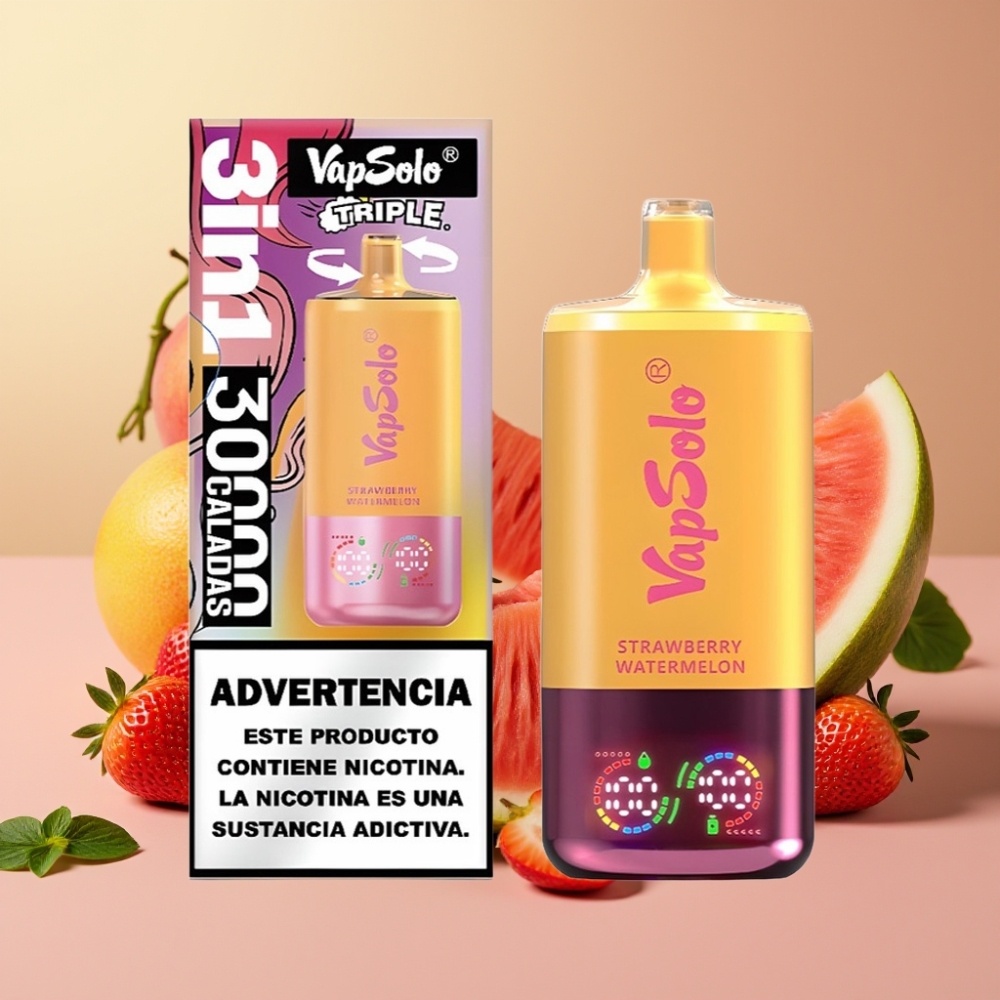 VapSolo Triple 30000 Puffs Fresa Sandía & Limón Melocotón, 40ml, Tipo-C