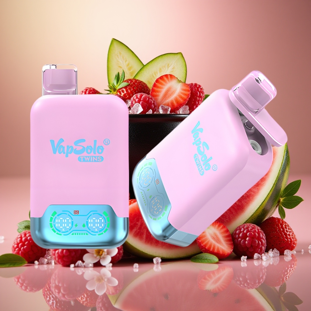 Vapsolo Twins 20000 Puffs – Fresa Fruta del Dragón Hielo Negro & Sandía Frambuesa – 40ml, Tipo-C