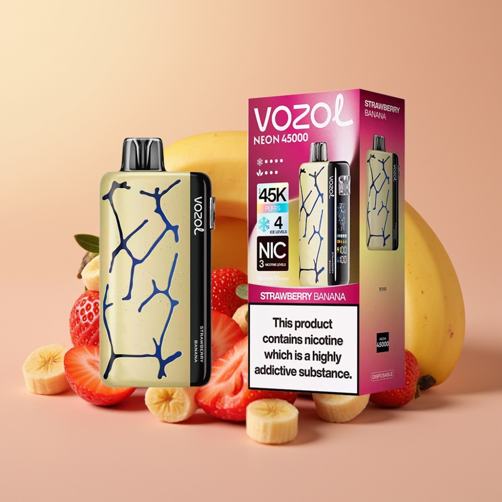 Vozol Neon 45K 45000 Puffs Vape Desechable Fresa Plátano 20ml 50mg