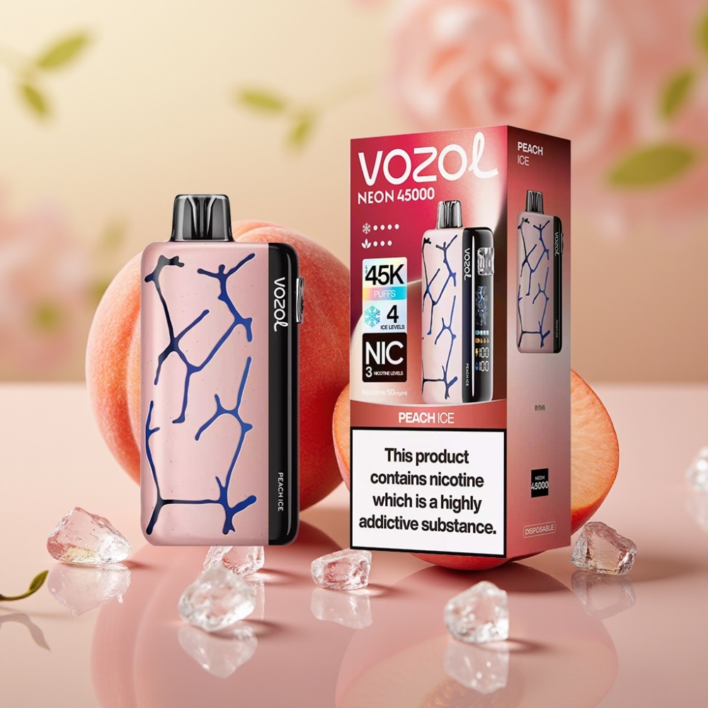 Vozol Neon 45K 45000 Puffs Vape Desechable Melocotón Helado, 20ml, 50mg